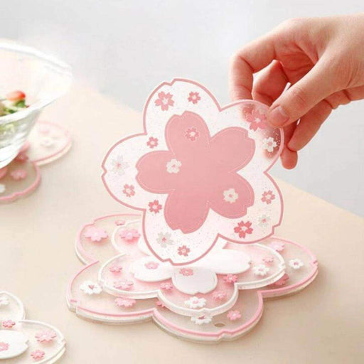 Porta Vaso Hoja De Sakura Kawaii Cute Posavasos Silicona - Fliperex
