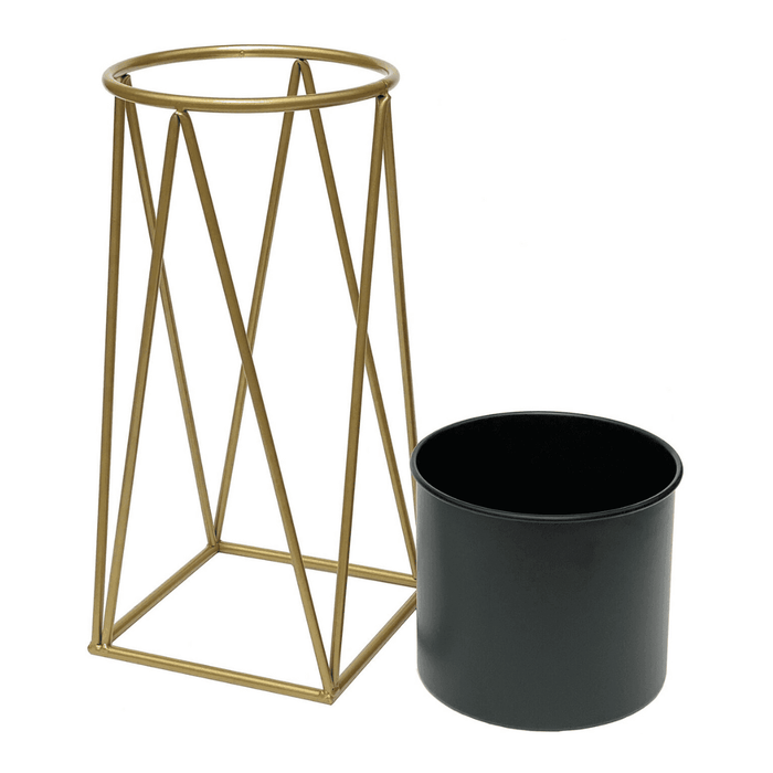 Porta Macetero Pedestal Maceta Plantas Negro Dorado Mediano - Fliperex