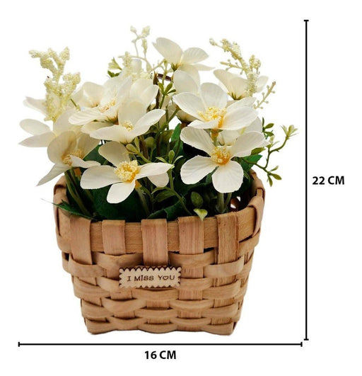 Planta Artificial Macetero Estilo Mimbre Flores Blancas - Fliperex