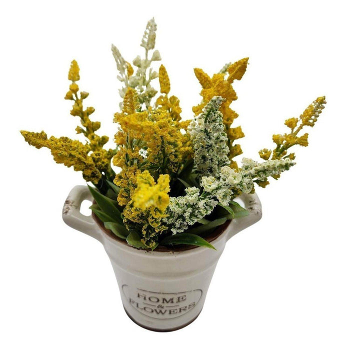 Planta Artificial Macetero Cerámica Home And Flower Amarillo - Fliperex