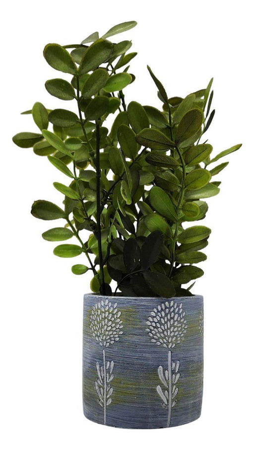 Planta Artificial Tropical Macetero Ceramica Azul Blanco - Fliperex