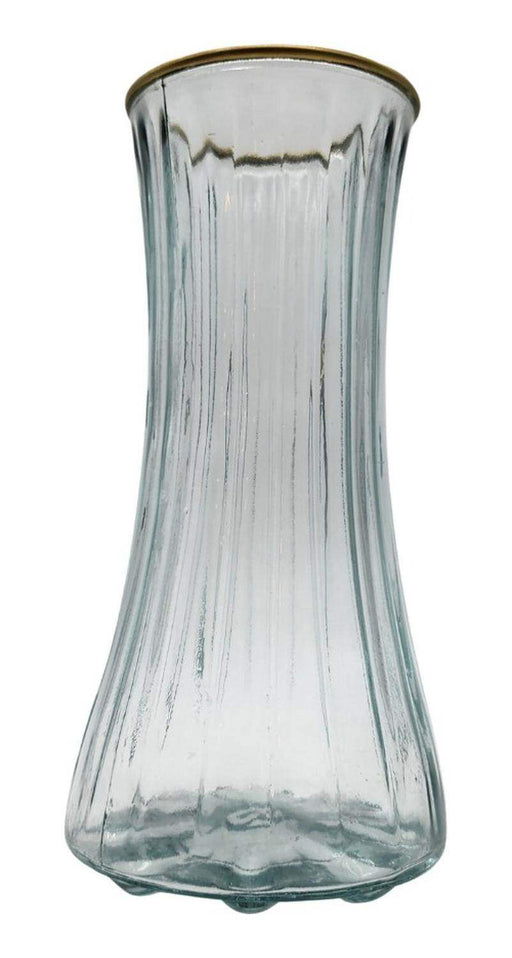 Florero Jarrón De Vidrio Cristal Con Borde Dorado - Fliperex