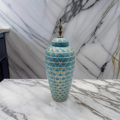 Florero Jarrón De Cerámica Verde Agua Diseño Vintage Largo - Fliperex