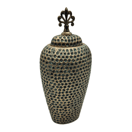 Jarron Florero Ceramica Diseño Envejecido Puntos Alargado - Fliperex