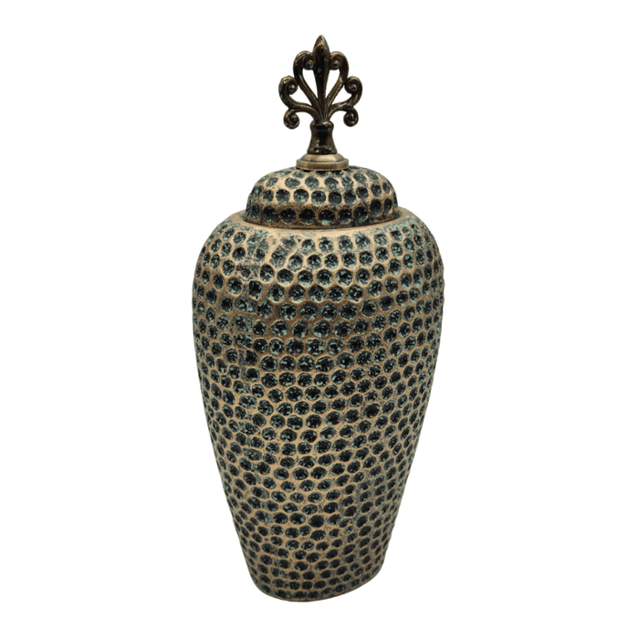 Jarron Florero Ceramica Diseño Envejecido Puntos Alargado - Fliperex