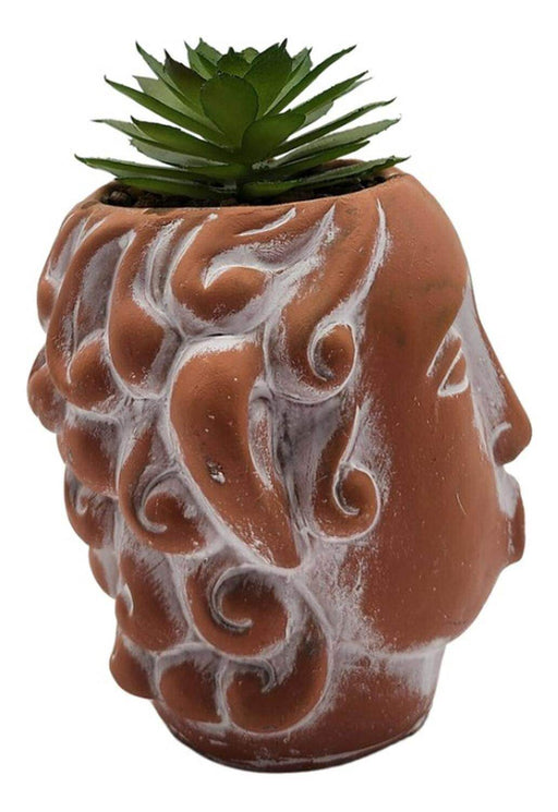 Planta Artificial Macetero Cerámica Rostro Cara Naranjo - Fliperex