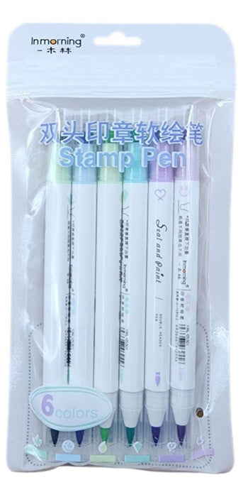 Set 6 Lapices Marcadores Doble Punta Con Timbres Diseños - Fliperex