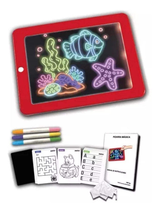Pizarra Mágica De Dibujo Luz Led Pizarra Niños Con Laminas - Fliperex