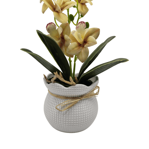 Planta Artificial Orquidea Decorativa Beige Maceta Resina - Fliperex
