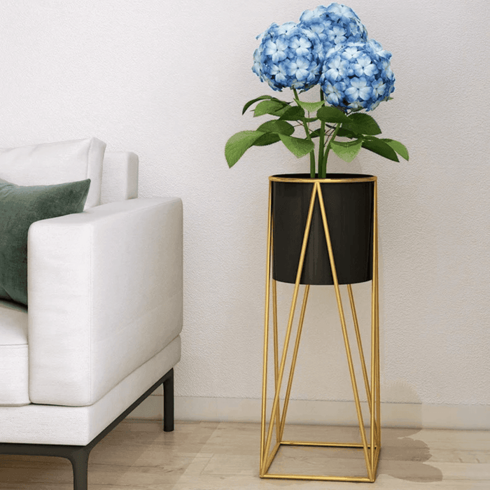 Porta Macetero Pedestal Maceta Plantas Negro Dorado Mediano - Fliperex