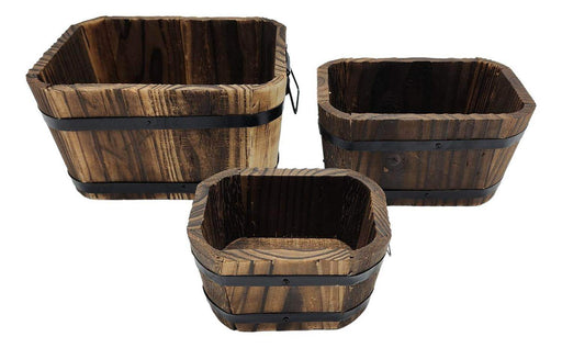 Set 3 Maceteros De Madera Tipo Barril Rectangular De Jardin - Fliperex