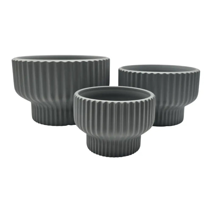 Set 3 Maceteros Maceta De Ceramica Estilo Copon Gris Mate - Fliperex
