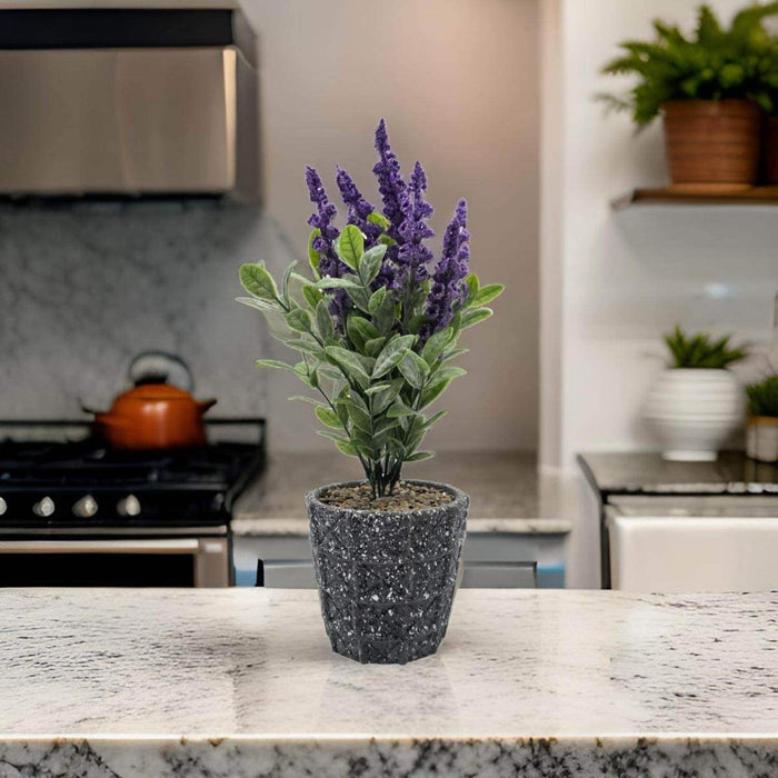 Planta Artificial Lavanda Macetero De Cemento Gris Diseño - Fliperex