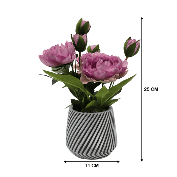 Planta Artificial Macetero a Rayas Con Rosas Decorativas - Fliperex