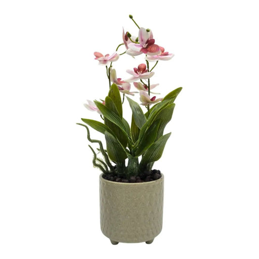 Planta Artificial Orquidea Rosado Decorativa Macetero Loza - Fliperex