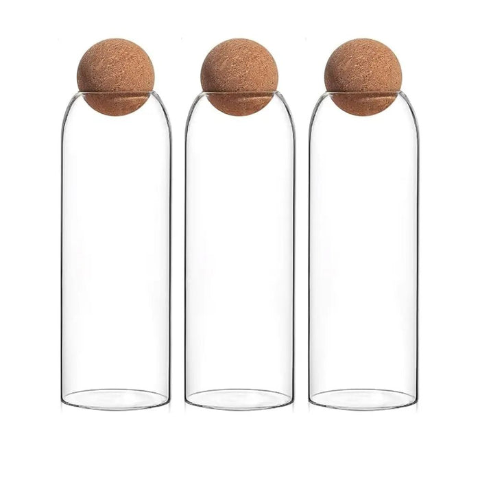 Set 3 Botellas Frascos Vidrio Transparente Tapa De Corcho XL - Fliperex