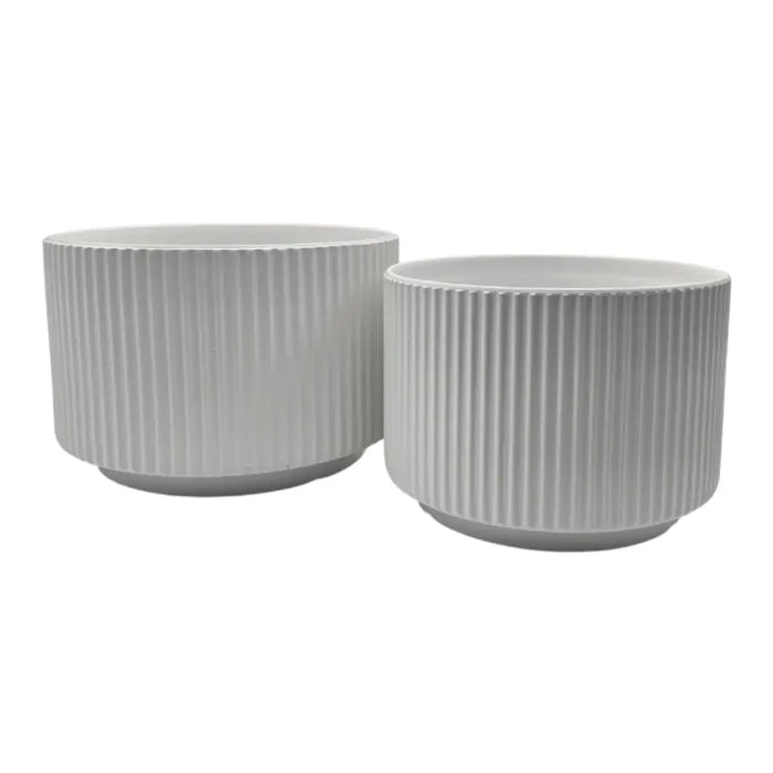 Set 2 Maceteros Maceta De Ceramica Blanco Lineas Verticales - Fliperex