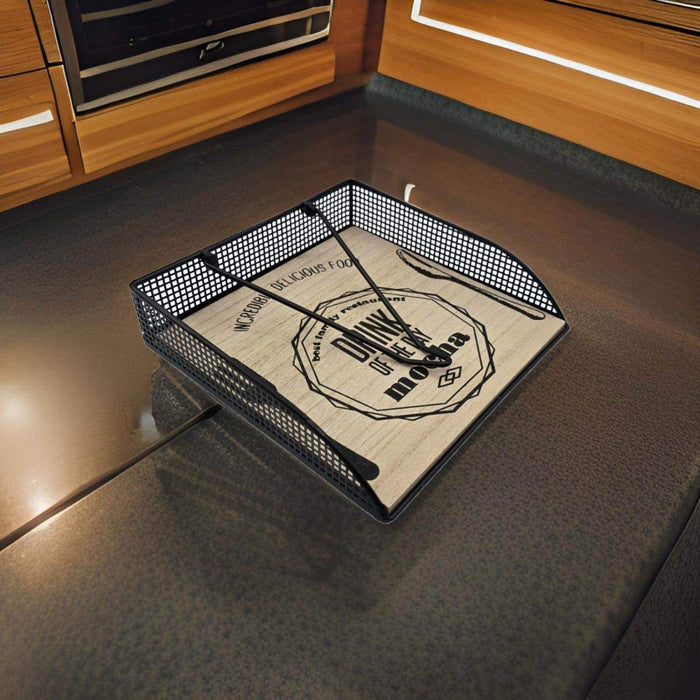 Servilletero Porta Servilletas Metal y Madera Diseño Bistro - Fliperex