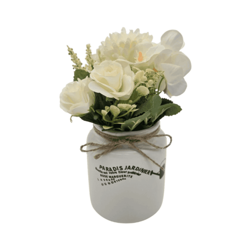 Planta Artificial Macetero Ceramica Blanco Con Hortensias - Fliperex