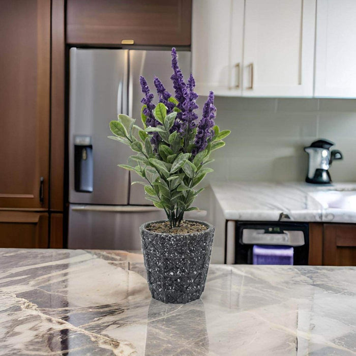 Planta Artificial Lavanda Macetero De Cemento Gris Diseño - Fliperex