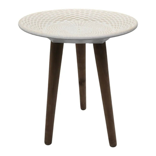 Mesa De Centro Redonda Blanca Mesa Lateral Auxiliar Living - Fliperex