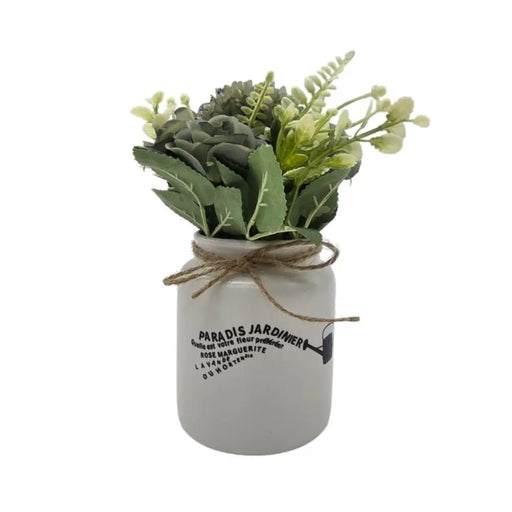 Planta Artificial Macetero Ceramica Blanco Con Hortensias - Fliperex