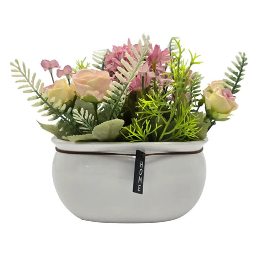 Planta Artificial Macetero Ceramica Blanco Arreglo Floral - Fliperex