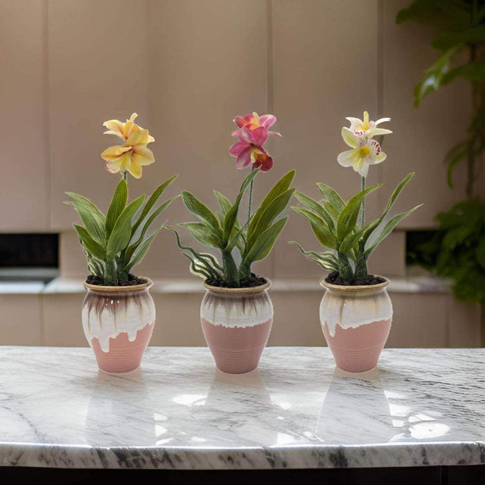 Planta Artificial Orquidea Amarilla Macetero De Ceramica - Fliperex