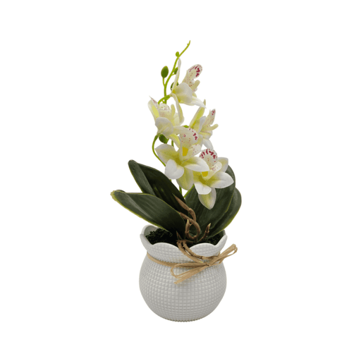 Planta Artificial Orquidea Decorativa Blanca Maceta Resina - Fliperex