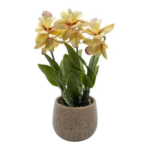 Planta Artificial Orquidea Amarilla Decorativa Macetero Loza - Fliperex