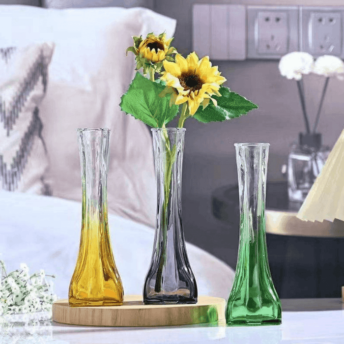 Florero Decoratico De Vidrio Transparente Base Oscura Simple - Fliperex