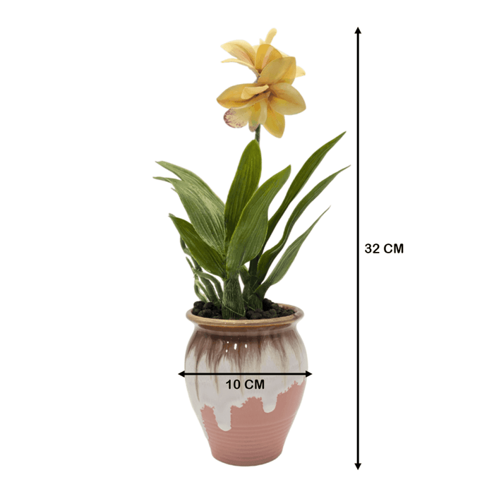 Planta Artificial Orquidea Amarilla Macetero De Ceramica - Fliperex