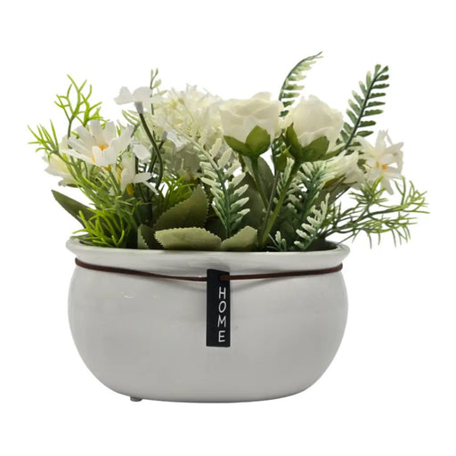 Planta Artificial Macetero Ceramica Blanco Arreglo Floral - Fliperex