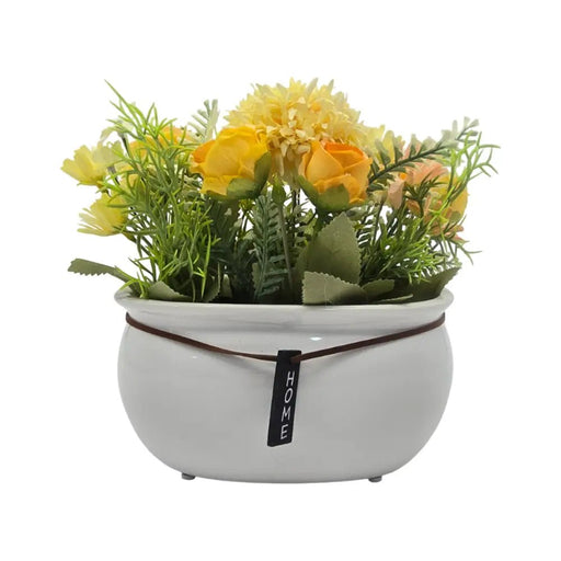 Planta Artificial Macetero Ceramica Blanco Arreglo Floral - Fliperex