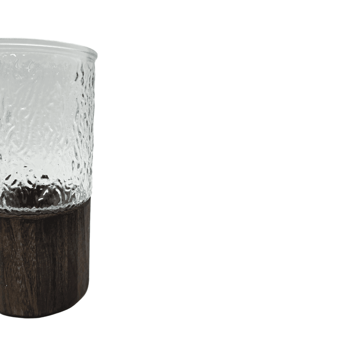 Florero Decorativo De Vidrio Cristal Con Diseño Base Madera - Fliperex