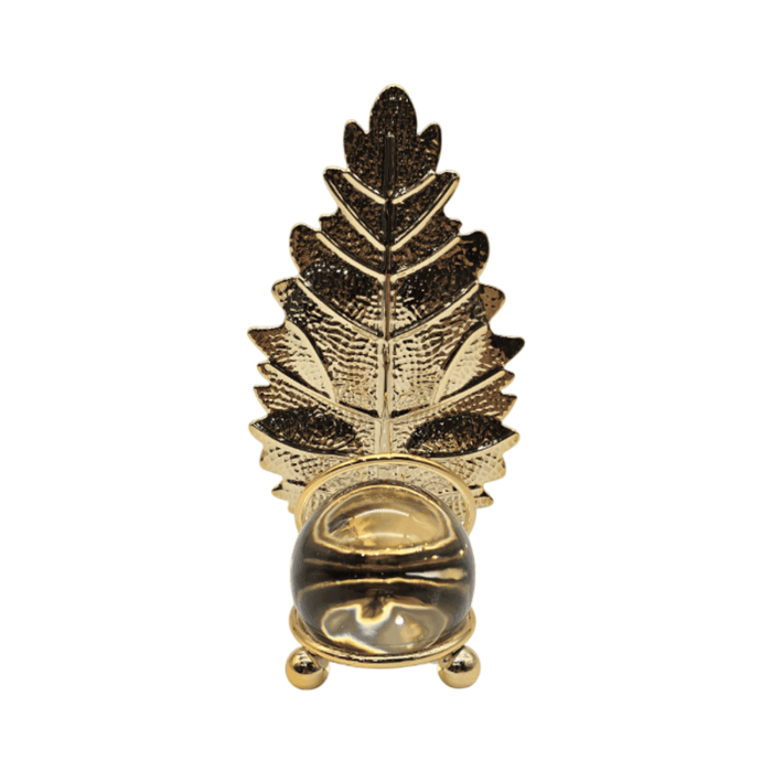 Hoja Dorada Con Bola De Cristal Adorno Elegante Para Mesas - Fliperex