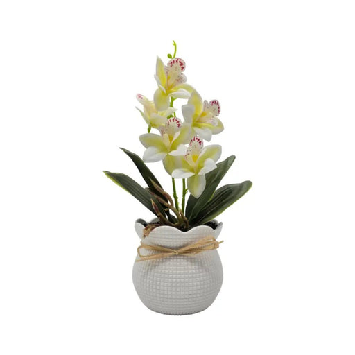 Planta Artificial Orquidea Decorativa Blanca Maceta Resina - Fliperex