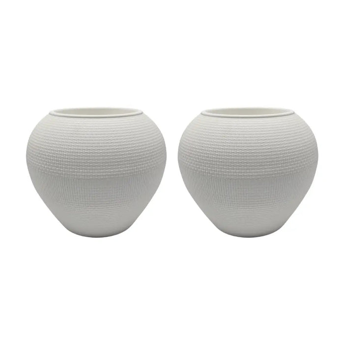 Set 2 Maceteros Plastico Redondo Ovalado Moderno Textura L - Fliperex