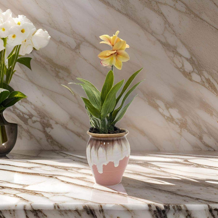 Planta Artificial Orquidea Amarilla Macetero De Ceramica - Fliperex