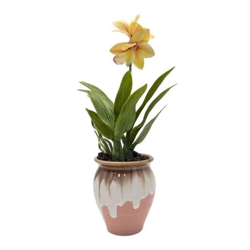 Planta Artificial Orquidea Amarilla Macetero De Ceramica - Fliperex