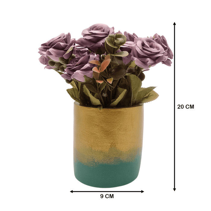 Planta Artificial Macetero Dorado Con Rosas Decorativas - Fliperex