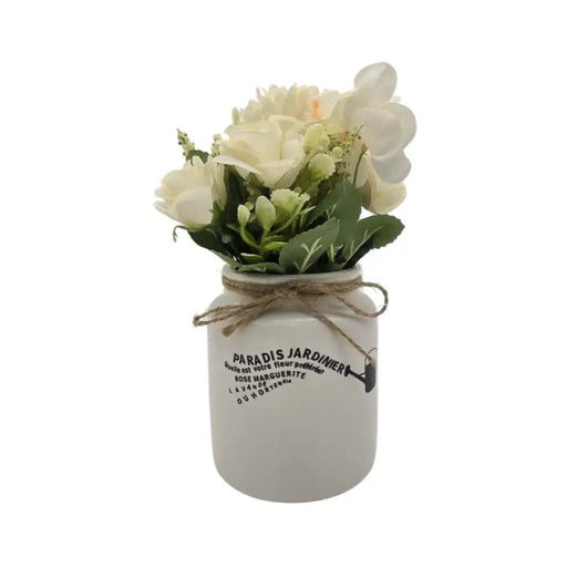 Planta Artificial Macetero Ceramica Blanco Con Hortensias - Fliperex