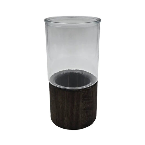 Florero Decorativo De Vidrio Cristal Liso Base de Madera - Fliperex