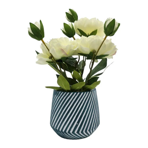 Planta Artificial Macetero a Rayas Con Rosas Decorativas - Fliperex