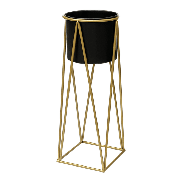 Porta Macetero Pedestal Maceta Plantas Negro Dorado - Fliperex