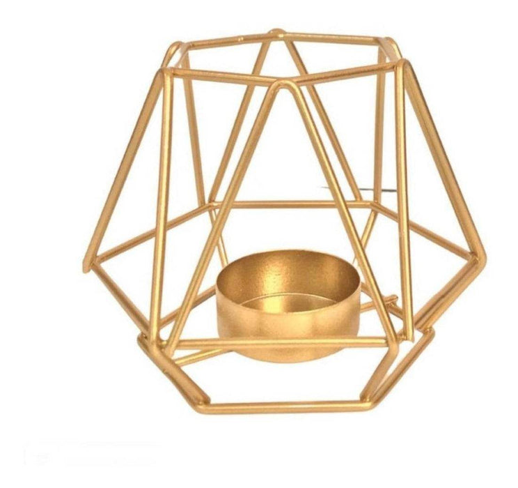 Candelabro Porta Vela Dorado Estilo Geométrico Decorativo - Fliperex