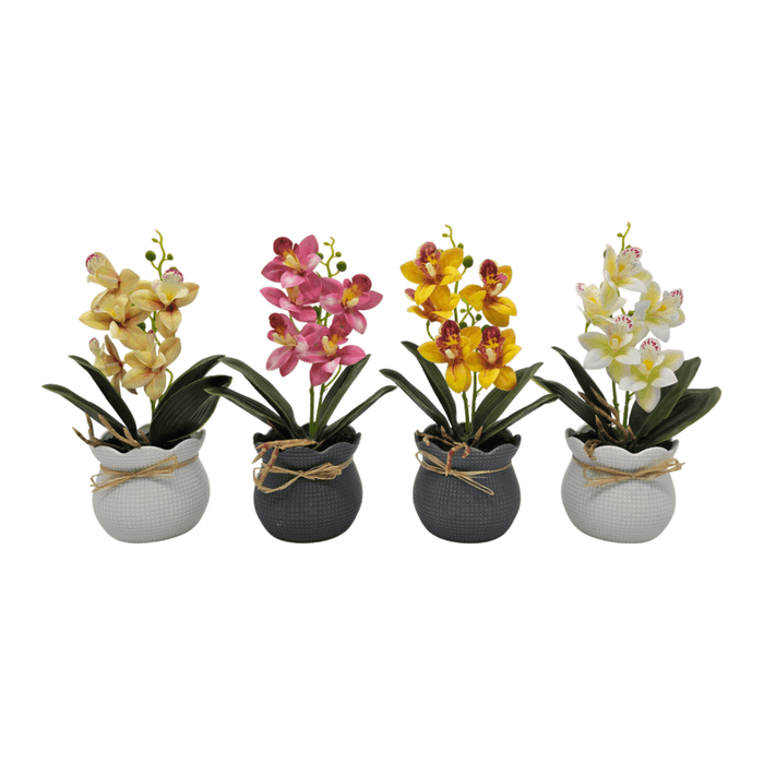 Planta Artificial Orquidea Decorativa Beige Maceta Resina - Fliperex