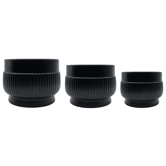 Set 3 Maceteros Maceta De Ceramica Lineas Relieve Negro - Fliperex