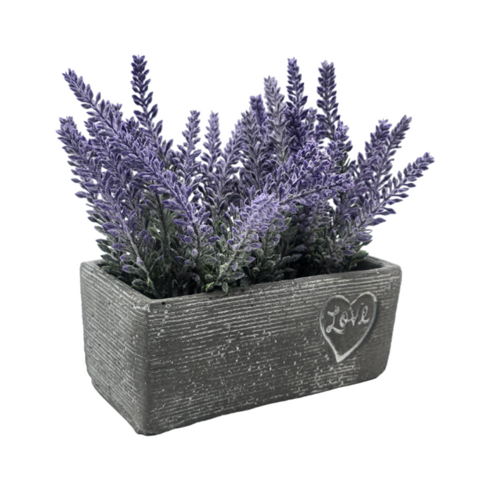 Planta Artificial Morada Macetero Ceramica Rectangular Gris