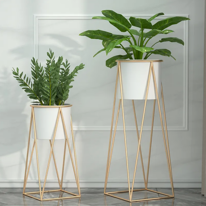 Set 2 Porta Maceteros Pedestal Maceta Plantas Blanco Dorados